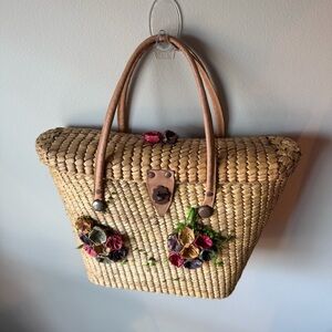 50s Large Purse Raffia Straw Woven Tote Basket Bag